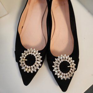 J. Crew Black Suede rhinestone buckle flats 8.5